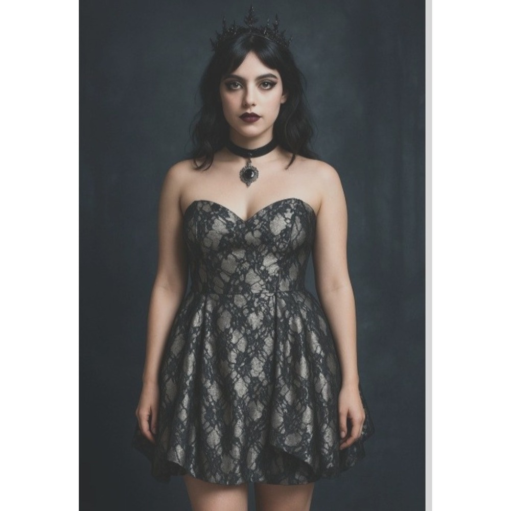 Speechless‎ Y2K Dress Junior 13 Black Lace Bubble Hem Whimsigoth Dark Coquette